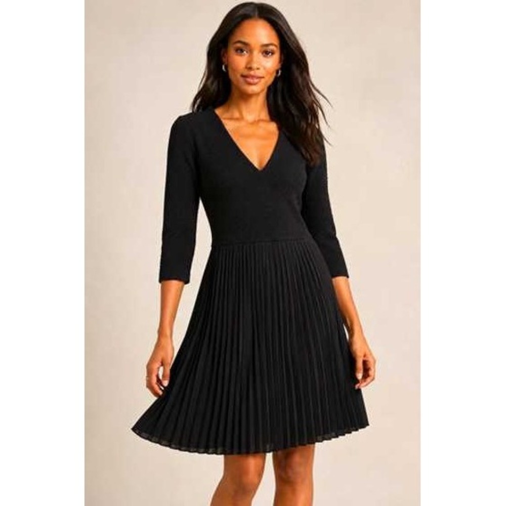 Ganni Pleated Fit & Flare Dress Medium Black Fall Winter Textured Anthropologie